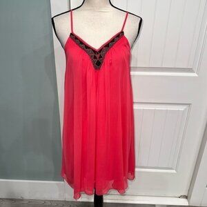 Express Pink Multi Beaded Spaghetti Strap Chiffon V Neck Dress Size S